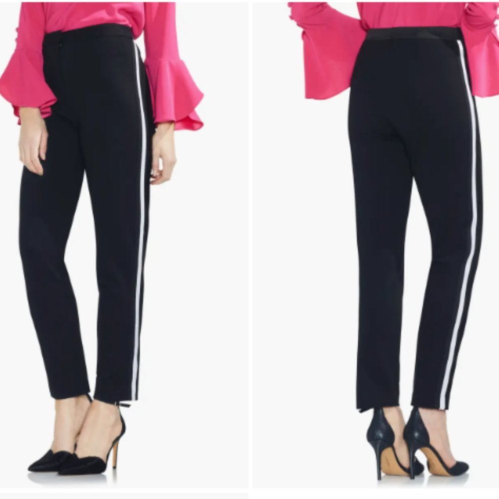 NWT Vince Camuto Tuxedo Stripe Black White Ponte Ankle Skinny Pants Women's sz 0